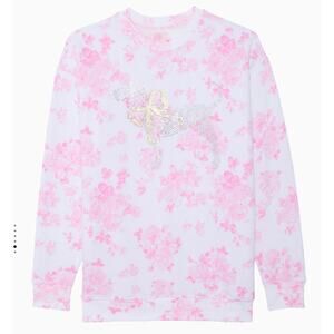 PINK x LoveShackFancy Oversized Crew Sweatshirt Everblooming White Size M NWT